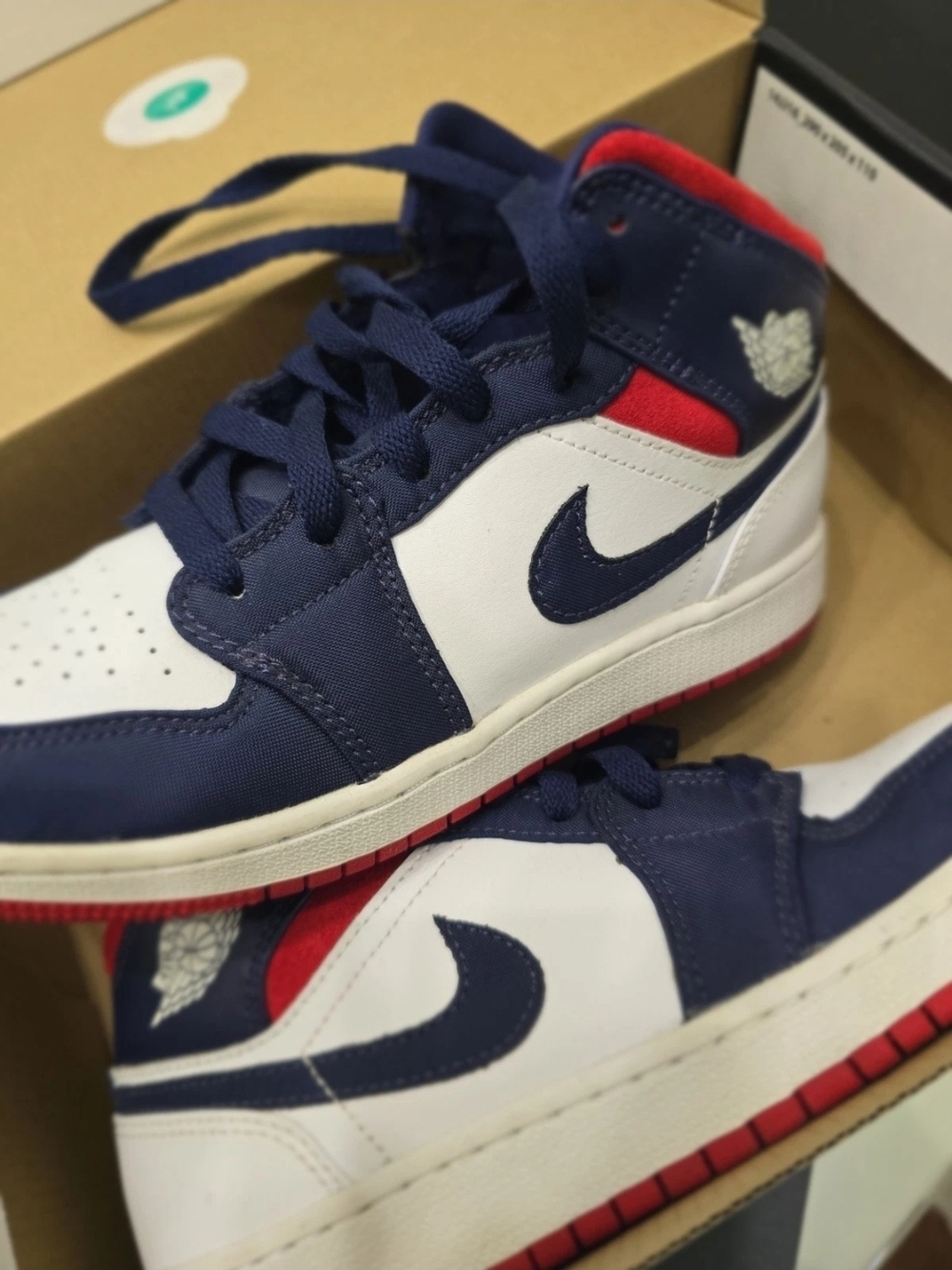 Youth Air Jordan 1 Mid SE USA Olympic Shoe Size 4.5y White Blue Red